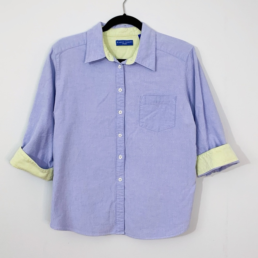 Karen Scott Spread Collar Cotton Button Up Large